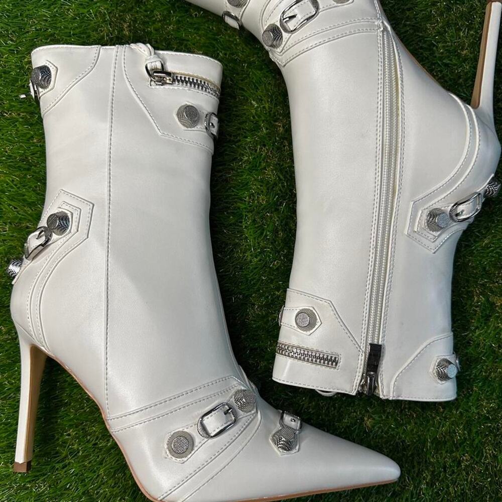White leather ankle boots